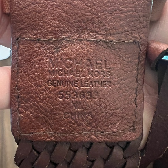 Michael Kors Y2K wide woven genuine Leather Belt Silver Buckle logo tassel XL - Picture 7 of 7